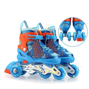 Set role reglabile 2 in 1 cu echipament protectie si ghiozdanel, marime ajustabile 30-34, Roz