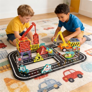 Set STEM magnetic de constructie cu vehicule - 58 piese