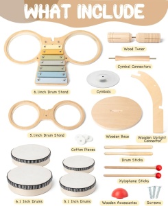 Set tobe din lemn 5 instrumente pentru copii