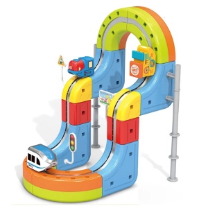 Set tren cu circuit magnetic 3D, traseu modular de construit - 31 piese