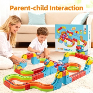 Set tren cu circuit magnetic 3D, traseu modular de construit - 23 piese