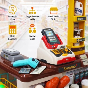 Supermarket de jucarie cu carucior, casa de marcat si POS, 48 piese