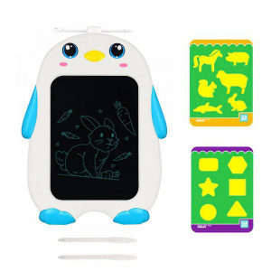 Tableta LCD cu buton stergere, Pinguinul Vesel, Albastru