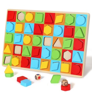 Tablita educativa cu 40 forme geometrice colorate din lemn