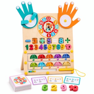 Tablita multifunctionala Montessori din lemn, cu numarare pe degete, labirint magnetic si ceas educativ, 3 ani+
