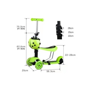 Trotineta 5 in 1 buburuza cu 3 roti din silicon si scaunel, Verde