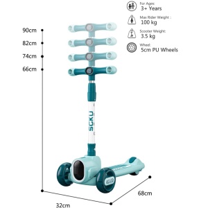 Trotineta evolutiva 3 in 1, reglabila, pliabila, muzica, lumini, sunete, sezut detasabil, 2-6 ani - albastru - Img 3