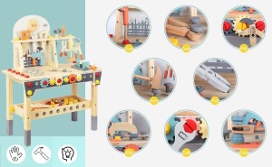 Banc de scule din lemn cu accesorii incluse si activitati - Micul Mester