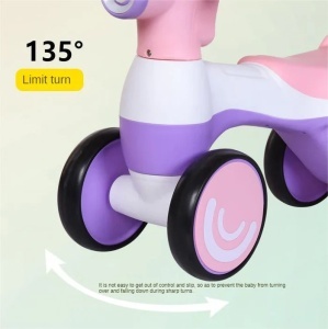 Bicicleta fara pedale, baloane de sapun, 4 roti, sunete, roz