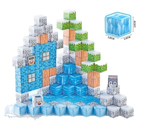 Blocuri magnetice de constructie 3D tip Minecraft, 2 cm - 124 piese - Iarna