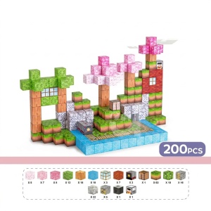 Blocuri magnetice de constructie 3D tip Minecraft, 2 cm - 200 piese - Printese - Img 9