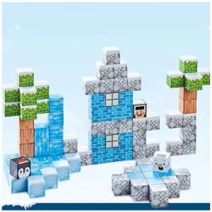 Blocuri magnetice de constructie 3D tip Minecraft, 2 cm - 93 piese - Iarna