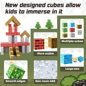 Blocuri magnetice de constructie 3D tip Minecraft, 2 cm