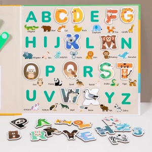 Carte educativa multifunctionala cu numarare pe degete, litere si puzzle magnetic, 53 piese - Img 4