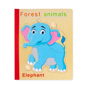 Carte puzzle din lemn cu 6 pagini, Animalute salbatice