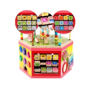 Centru de activitati cub Montessori 7 in 1 din lemn, Hexagon