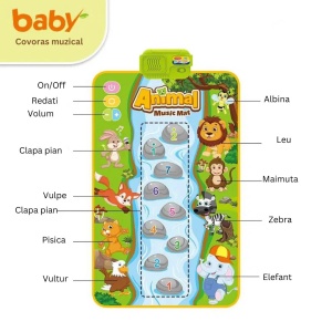 Covoras muzical interactiv cu 17 melodii si sunete, cifre si animale, 80x50 cm