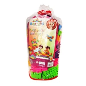 Cuburi de construit tip lego din plastic, saculet depozitare, 140 piese