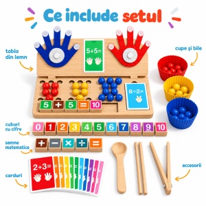 Joc educativ din lemn 4 in 1 – Numarat pe degete, matematica, sortare culori si motricitate - Img 6