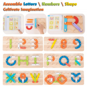 Joc educativ Geoboard din lemn, formeaza litere, cifre si forme