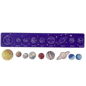 Joc educativ in limba romana, puzzle din lemn cu planetele Sistemului Solar