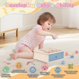 Joc educativ multifunctional 4 in 1 cutia permanentei cu forme de sortat