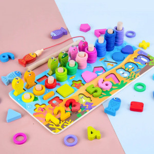 Joc educativ Montessori multifunctional cu 6 activitati, Pesti