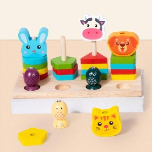 Joc multifunctional 3 in 1, pescuit, sortare forme si snuruit, Animalute