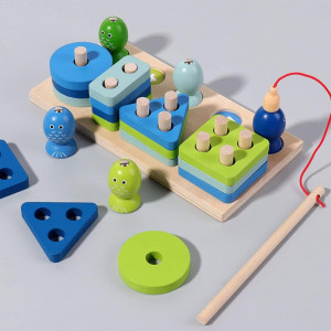 Joc multifunctional de sortare forme din lemn si pescuit, 23 piese