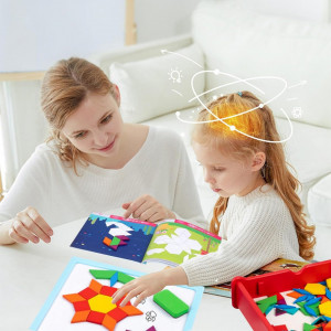 Joc tangram si tablita de scris 2 in 1 cu piese magnetice si cutie