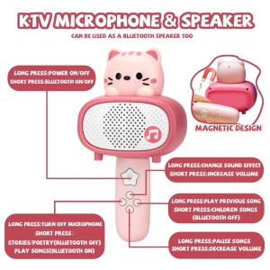 Jucarie karaoke 2 in 1, microfon si boxa, cu bluetooth si telecomanda - Pisicuta