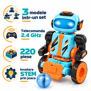 Kit robot programabil Kyanio 3 in 1, cu telecomanda, 220 de piese si pana la 64 de comenzi - Img 4