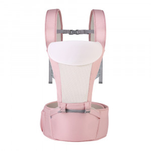 Marsupiu ergonomic 6 in 1 cu scaunel sustinere si bavetica, Roz
