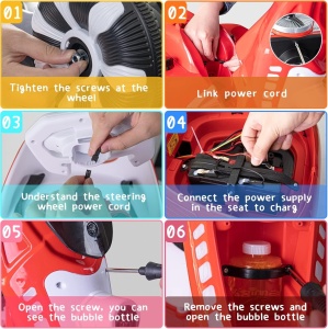 Masinuta electrica cu sunete, baloane de sapun, muzica, telecomanda, pedale, roti 360°, 2-5 ani, Rosu