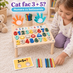 Masuta Montessori din lemn, forme geometrice si numarare pe degete - Cifre - Img 4