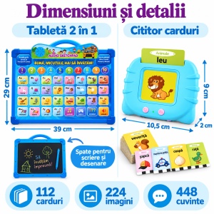 Pachet educativ cu tableta 2 in 1 in limba romana si cititor de carduri bilingv – Litere, cuvinte si scriere - Img 9