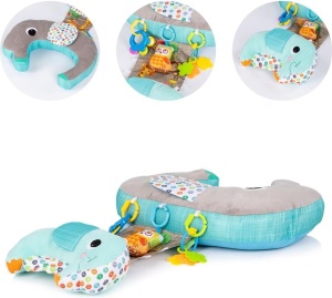 Perna multifunctionala 5 in 1 pentru bebelusi, cu jucarii senzoriale, pentru tummy time, alaptare si sprijin in sezut, albastru