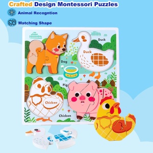 Puzzle 3D cu piese mari din lemn - Animale ferma