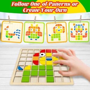 Puzzle 3D mozaic din lemn cu forme geometrice colorate, 120 piese - Img 2