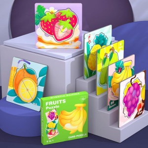 Puzzle 6 in 1 cu piese mari si imagine asociere, Fructe