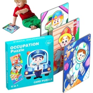 Puzzle 6 in 1 cu piese mari si imagine asociere, Meserii
