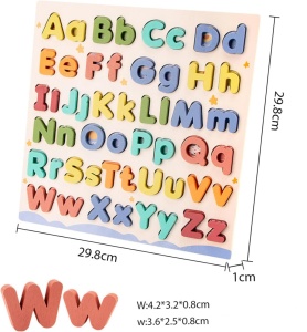 Puzzle alfabet din lemn cu litere mari si mici, 52 piese