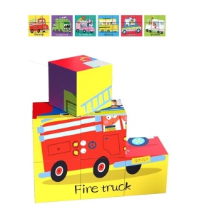 Puzzle educativ din cuburi 6 in 1, Vehicule