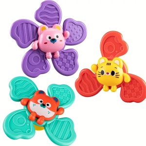 Set 3 jucarii zornaitoare tip spinner, atasabile cu ventuza, Animalute