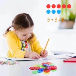 Set 300 jetoane transparente pentru activitati educative, borcan depozitare
