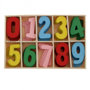Set 50 cifre craft din lemn, cutie depozitare, Color