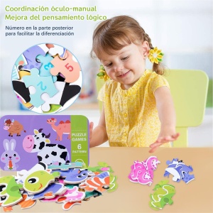 Set 6 puzzle cu piese mari in cutie metalica