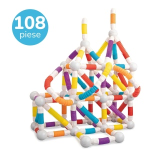 Set constructie magnetic flexibil 3D STEM cu tuburi si bile – 108 piese