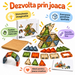 Set constructii magnetice, piese translucide in culori naturale, Onshine – 50 piese - Img 5