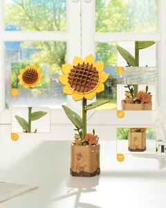 Set creativ DIY floare decorativa din lemn pentru asamblare si pictura, 88 piese - Floarea soarelui - Img 5